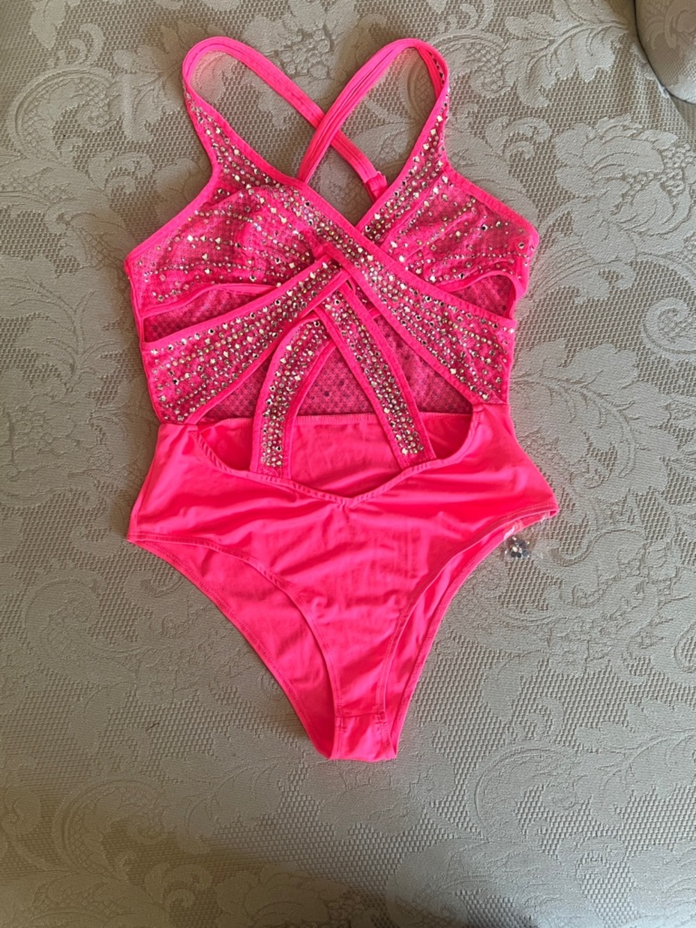 Hot Pink Rhinestone One-Piece Set
